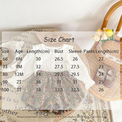 -ベビーセットアップ 2点セット 長袖ブラウス フラワー花柄プリントバルーンパンツ ショートパンツ ガールズ 女の子 子供服 - mamahalo shop - 長袖セットアップ -  べビー服 - 子供服 - 男の子 - 女の子