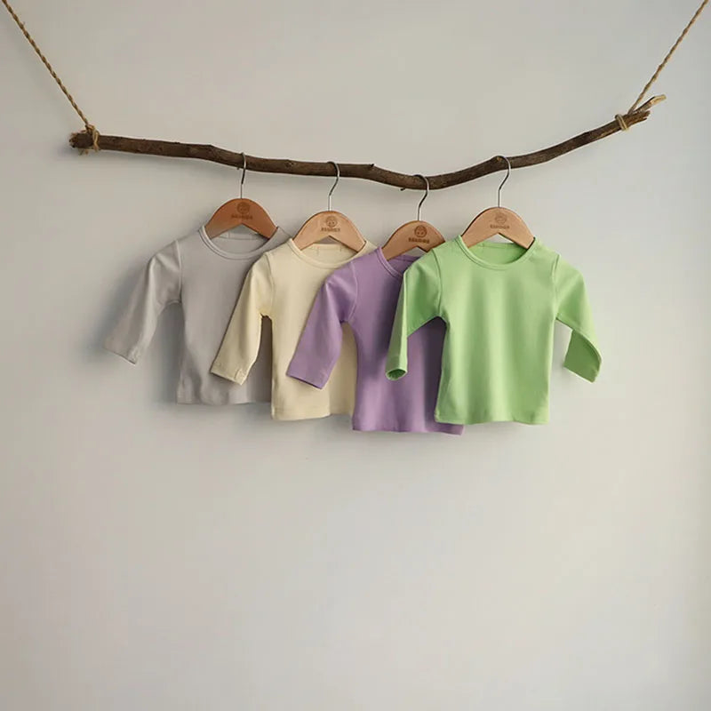 -☺︎ ベビーセットアップ 2点セット 長袖Tシャツ+ハイウェストパンツ シンプルベーシック パジャマ 4カラー - mamahalo shop - 長袖セットアップ -  べビー服 - 子供服 - 男の子 - 女の子