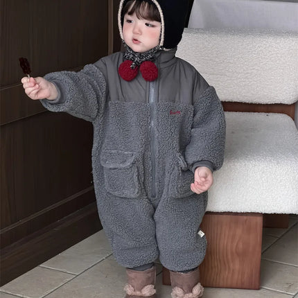 ベビーアウタージャンプスーツ ボアフリースパッチワークジップアップロンパース - mamahalo shop - アウタージャンプスーツ -  べビー服 - 子供服 - 男の子 - 女の子