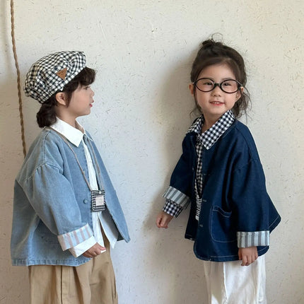 キッズアウター デニムノーカラージャケット - mamahalo shop - ショートコート・ジャケット・ジャンパー -  べビー服 - 子供服 - 男の子 - 女の子