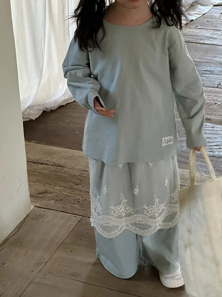 -キッズセットアップ 2点セット 長袖ルーズシャツ+ワイドルーズパンツ シンプルベーシック 3カラー - mamahalo shop - 長袖セットアップ -  べビー服 - 子供服 - 男の子 - 女の子