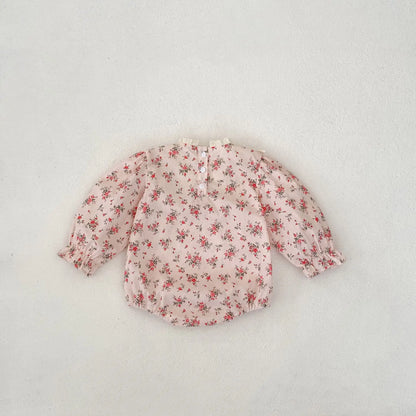 -ベビーロンパース フラワープリント刺繍長袖ボディスーツ ピンク【mh0007383】 - mamahalo shop - 長袖ロンパース -  べビー服 - 子供服 - 男の子 - 女の子