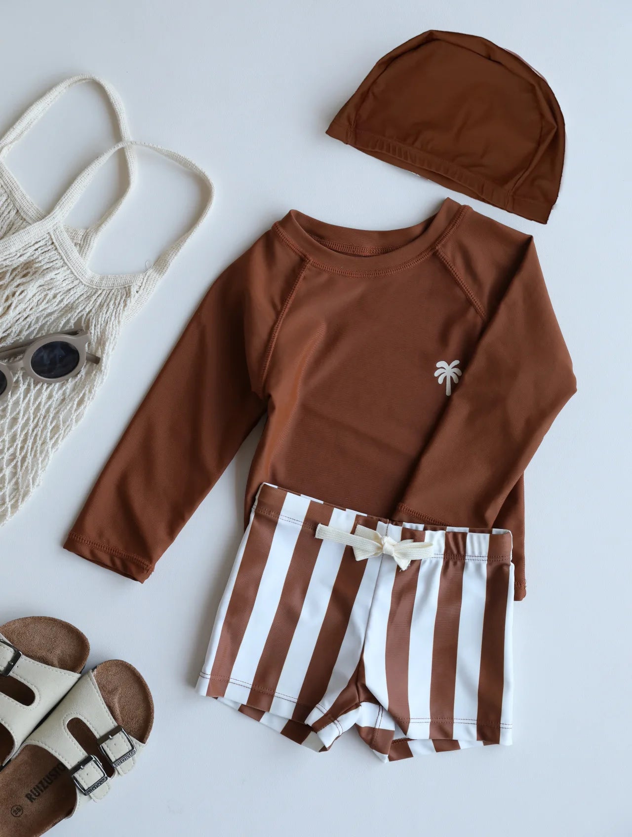 -キッズ水着 セパレートセット 長袖トップス+ショートパンツ ボーイズ ラッシュガード スイムウェア【mh0006163】 - mamahalo shop - ベビー用水着 -  べビー服 - 子供服 - 男の子 - 女の子