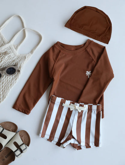 -キッズ水着 セパレートセット 長袖トップス+ショートパンツ ボーイズ ラッシュガード スイムウェア【mh0006163】 - mamahalo shop - ベビー用水着 -  べビー服 - 子供服 - 男の子 - 女の子