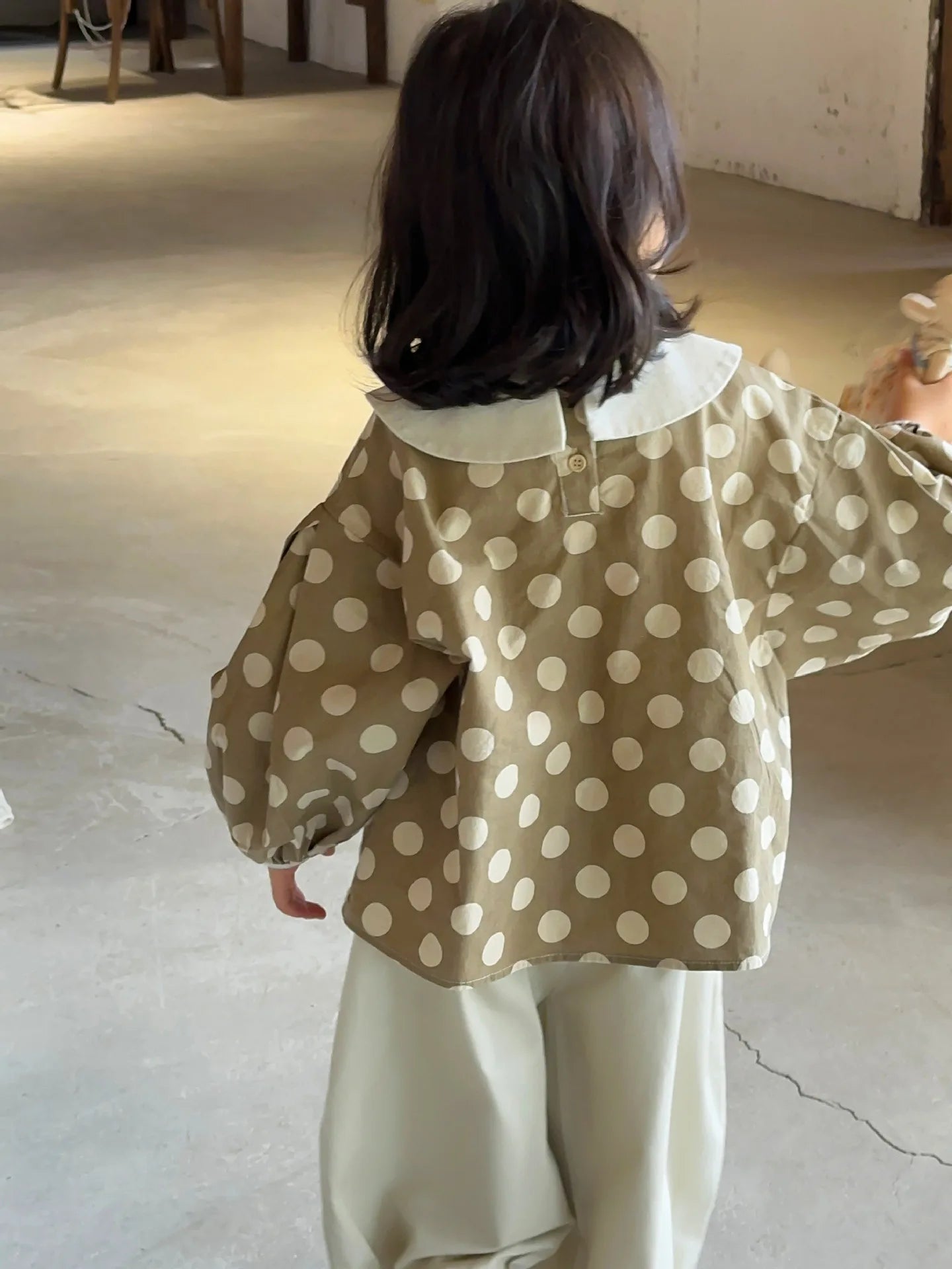 -キッズトップス/パンツ ポルカドット水玉プリント長袖チュニックブラウス/フリルワイドルーズパンツ - mamahalo shop - 長袖セットアップ -  べビー服 - 子供服 - 男の子 - 女の子