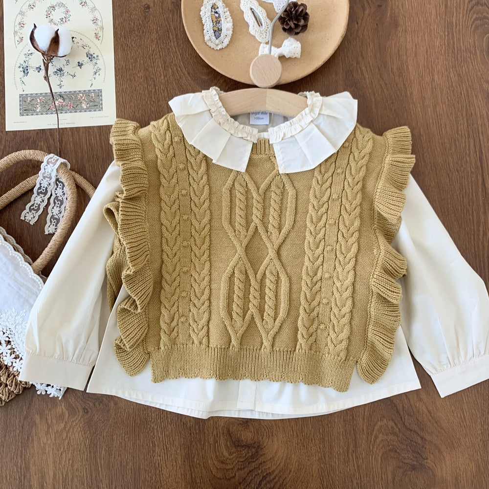 -キッズ ニット フリル ベスト ショール ケープ ビブベスト ガールズ - mamahalo shop - ベスト -  べビー服 - 子供服 - 男の子 - 女の子