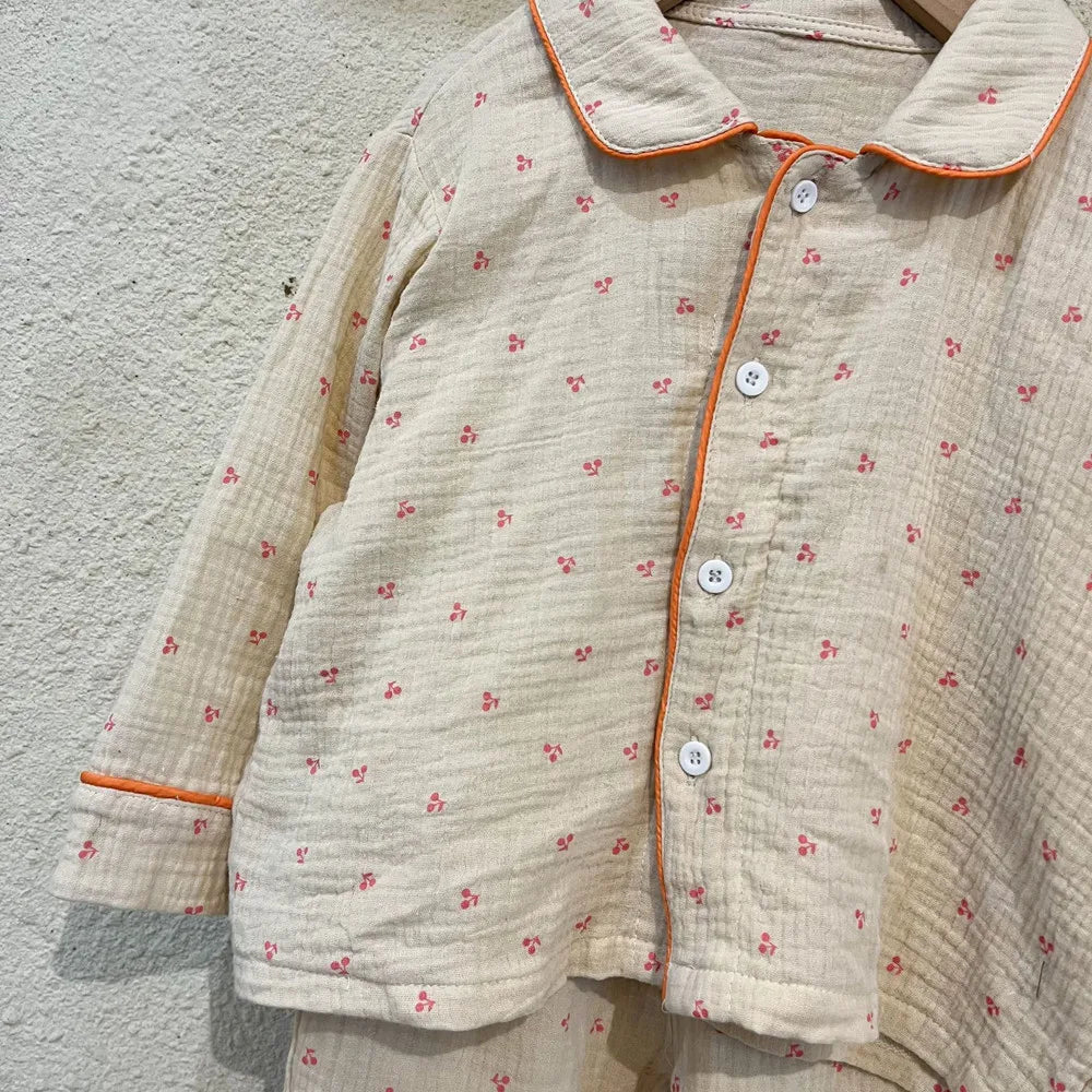 -キッズパジャマ 長袖パジャマセット 長袖ブラウス ロングパンツ ストライプ フラワー花柄プリント【mh0003665】 - mamahalo shop - 長袖パジャマ -  べビー服 - 子供服 - 男の子 - 女の子