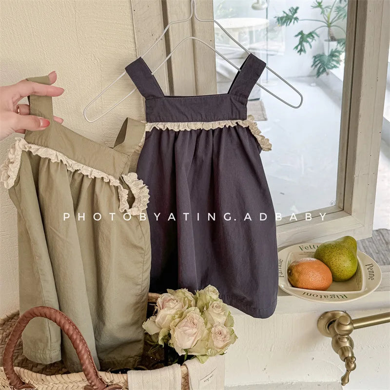 -キッズワンピース フリルノースリーブシンプルワンピース 2カラー - mamahalo shop - ノースリーブワンピース -  べビー服 - 子供服 - 男の子 - 女の子