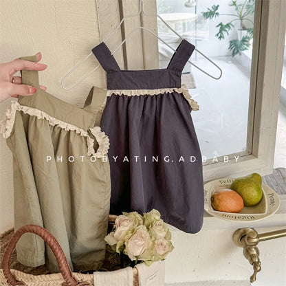 -キッズワンピース フリルノースリーブシンプルワンピース 2カラー - mamahalo shop - ノースリーブワンピース -  べビー服 - 子供服 - 男の子 - 女の子