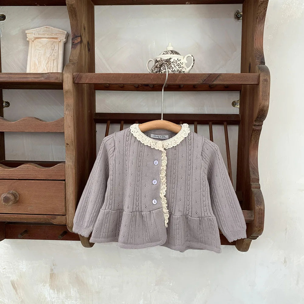 -ベビーキッズカーディガン レースニット ペプラム ニットジャケット ベージュ/グレー/2カラー【mh0004274】 - mamahalo shop - カーディガン・パーカー -  べビー服 - 子供服 - 男の子 - 女の子
