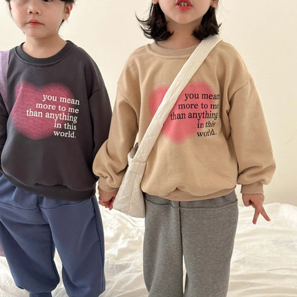 キッズトップス 長袖スウェットシャツ Tシャツ ハートレターロゴプリント 2カラー - mamahalo shop - 長袖Tシャツ - ベビー服 - 子供服 - 男の子 - 女の子