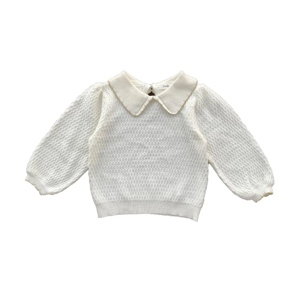 -ベビーキッズトップス 長袖ニットブラウス 襟付きTシャツ パフスリーブ 2カラー - mamahalo shop - 長袖シャツ・ブラウス -  べビー服 - 子供服 - 男の子 - 女の子