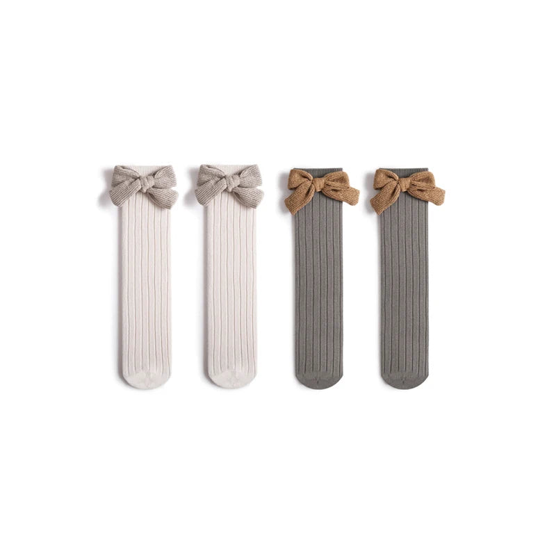 -ベビー キッズ リボン ハイソックス 靴下 2足 セット - mamahalo shop - ベビー用靴下・タイツ -  べビー服 - 子供服 - 男の子 - 女の子
