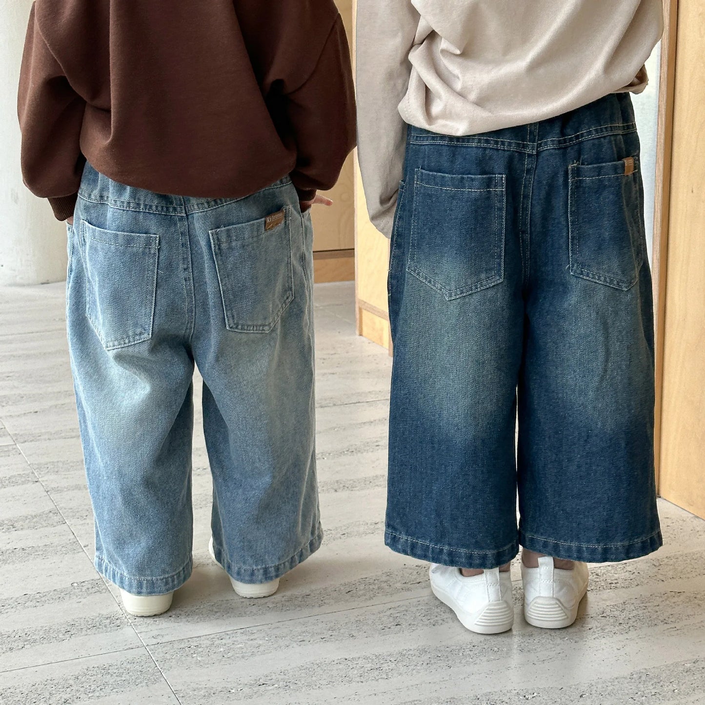 -キッズパンツ デニムルーズワイドロングパンツ シンプルベーシックジーンズ 2カラー【mh0006706】 - mamahalo shop - デニムパンツ -  べビー服 - 子供服 - 男の子 - 女の子