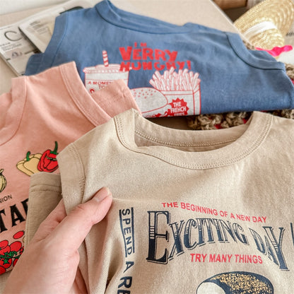 -キッズ レターロゴ プリント タンクトップ ノースリーブ Tシャツ カーキ ブルー ピンク ユニセックス【mh0002050】 - mamahalo shop - タンクトップ・キャミソール・ノースリーブトップス -  べビー服 - 子供服 - 男の子 - 女の子