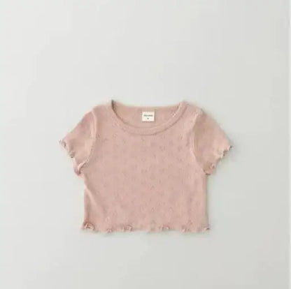 -ベビートップス ハートレースニット 半袖Tシャツ パステル 4カラー - mamahalo shop - 半袖Tシャツ -  べビー服 - 子供服 - 男の子 - 女の子