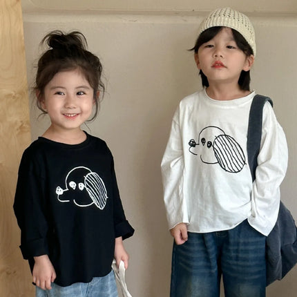 キッズトップス 長袖Tシャツ 手書き風犬ドッグプリント 2カラー - mamahalo shop - 長袖Tシャツ -  べビー服 - 子供服 - 男の子 - 女の子