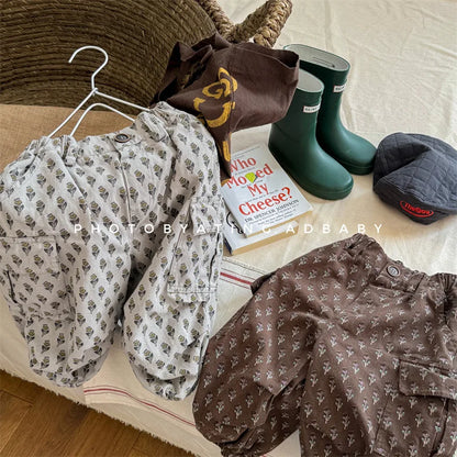 -キッズパンツ フラワー花柄プリント カーゴパンツ 2カラー - mamahalo shop - ロングパンツ・スウェットパンツ -  べビー服 - 子供服 - 男の子 - 女の子