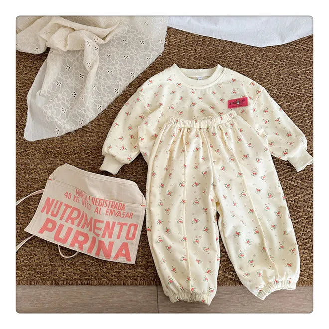 -キッズセットアップ 2点セット スウェットトレーナー スウェットパンツ フラワー小花柄プリント【mh0004276】 - mamahalo shop - 長袖セットアップ -  べビー服 - 子供服 - 男の子 - 女の子