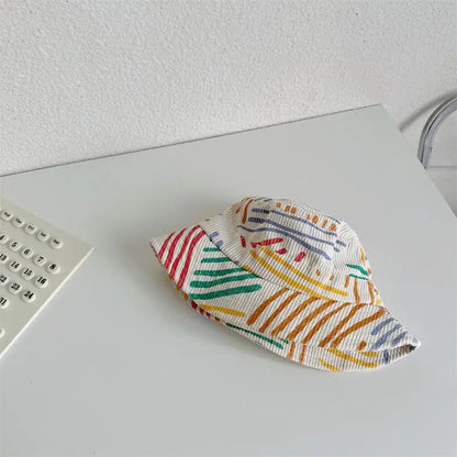 -キッズ帽子 キャップ バケットハット 野球帽 コーデュロイ チーズ/カラフルストライプ【mh0006330】 - mamahalo shop - ベビー用帽子 -  べビー服 - 子供服 - 男の子 - 女の子