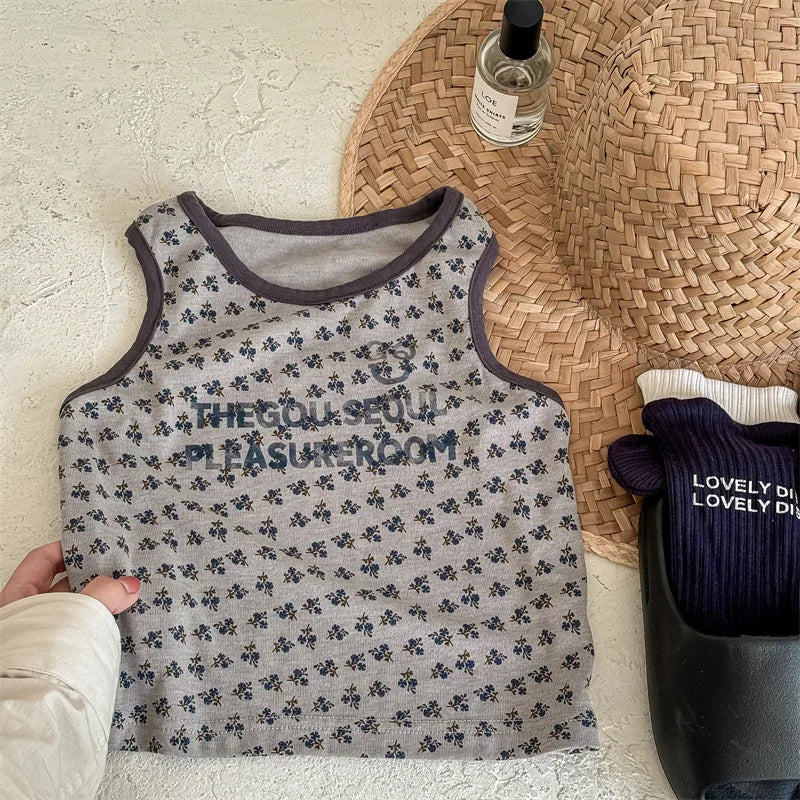 -キッズトップス タンクトップ ノースリーブTシャツ スマイルプリント 2カラー【mh0005815】 - mamahalo shop - タンクトップ・キャミソール・ノースリーブトップス -  べビー服 - 子供服 - 男の子 - 女の子