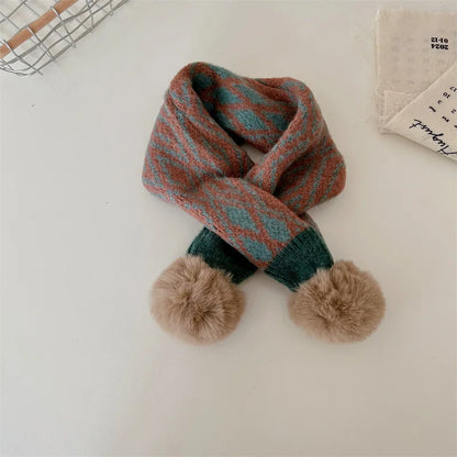 -キッズマフラー ぽんぽん付きネックウォーマー アーガイルチェック ユニセックス 男の子 女の子 子供服【mh0003397】 - mamahalo shop - ネックウォーマー -  べビー服 - 子供服 - 男の子 - 女の子
