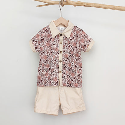 -ベビー キッズ セットアップ フラワー 花柄 ガールズ キャミソール ロンパース ワンピース ボーイズ セットアップ 半袖 シャツ ショートパンツ リンク 姉妹 兄弟 お揃い コーデ【mh0002074】 - mamahalo shop - ノースリーブワンピース -  べビー服 - 子供服 - 男の子 - 女の子