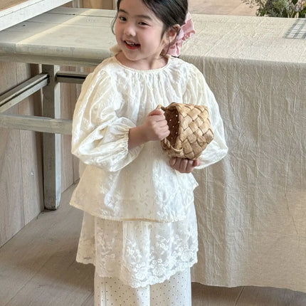 キッズトップス フラワー刺繍長袖パフスリーブブラウス - mamahalo shop - 長袖シャツ・ブラウス -  べビー服 - 子供服 - 男の子 - 女の子