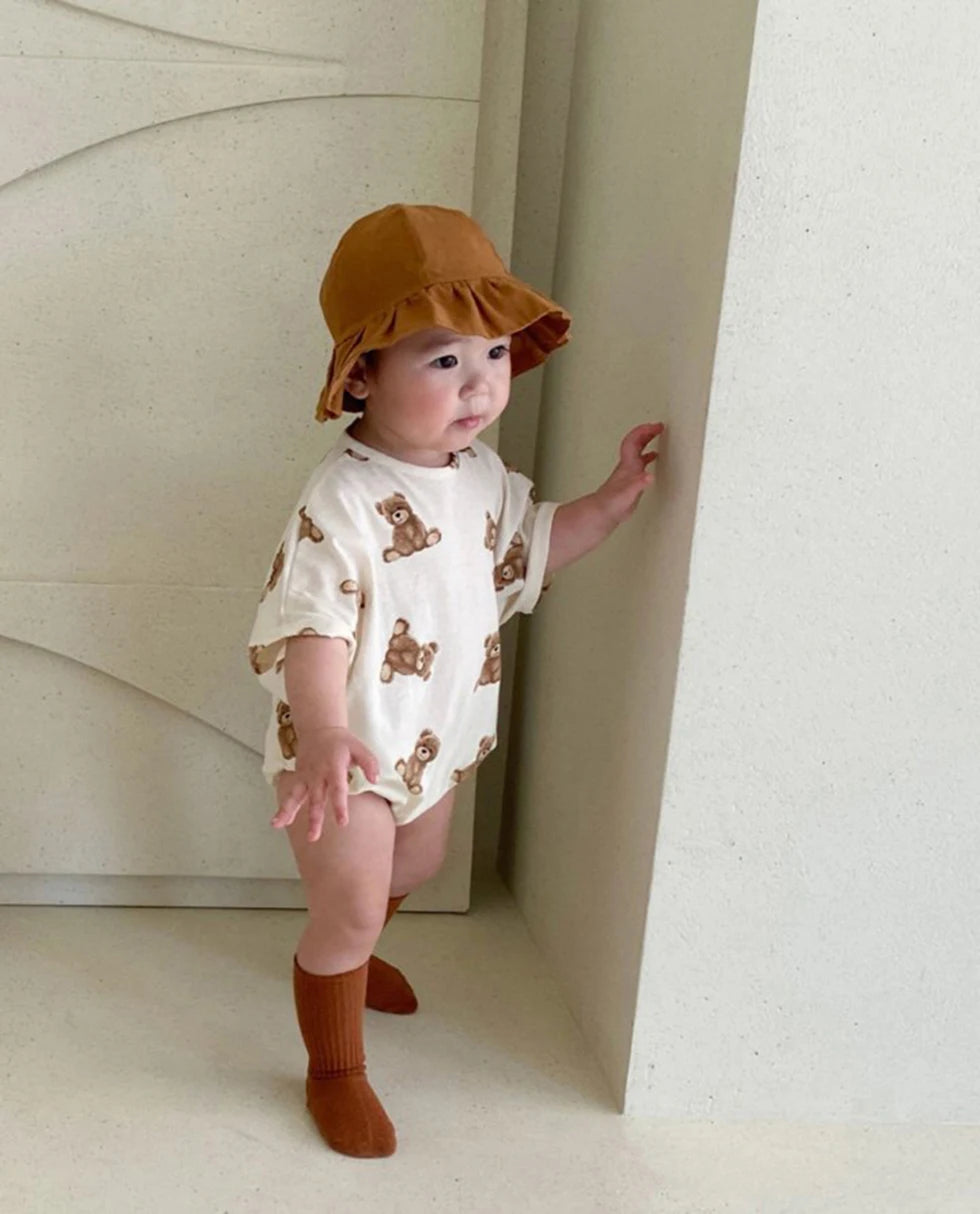 -ベビーロンパース 半袖ルーズボディスーツ ベアくまプリント 2カラー【mh0006067】 - mamahalo shop - 半袖ロンパース -  べビー服 - 子供服 - 男の子 - 女の子