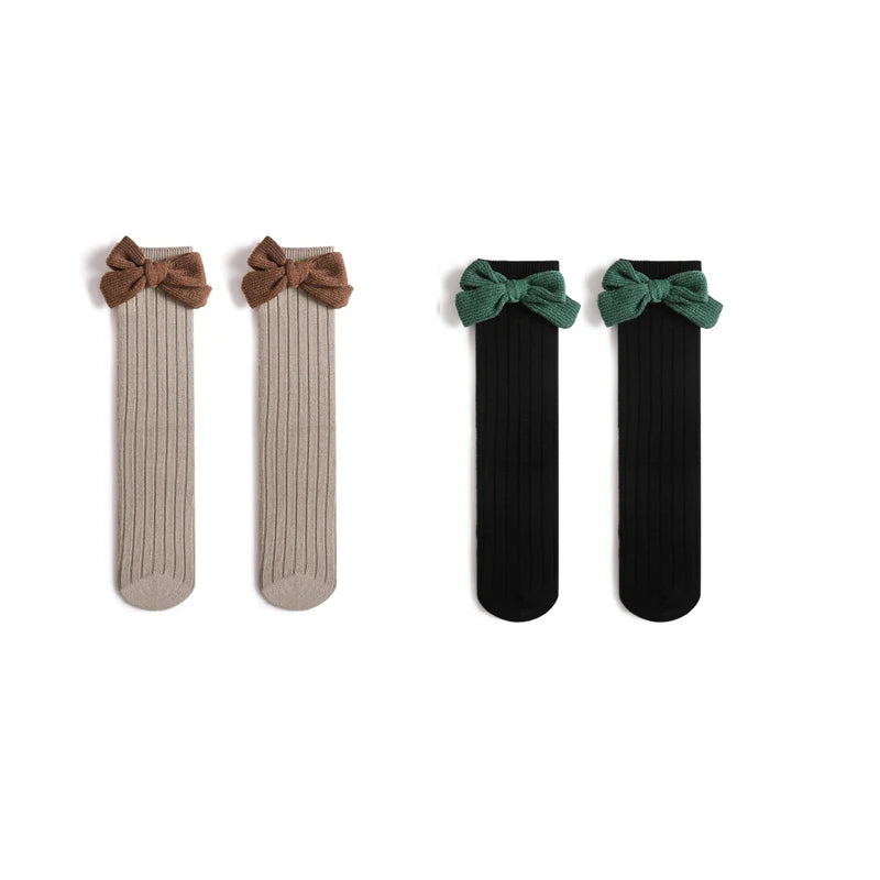 -ベビー キッズ リボン ハイソックス 靴下 2足 セット - mamahalo shop - ベビー用靴下・タイツ -  べビー服 - 子供服 - 男の子 - 女の子