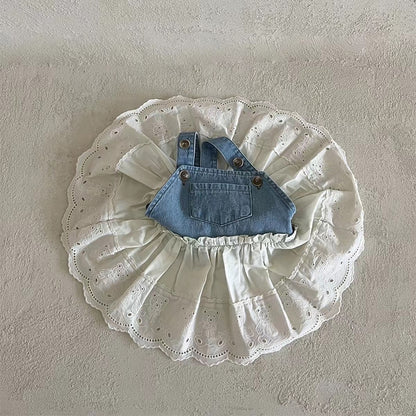 -ベビー デニム レース ドッキング サスペンダー ワンピース ガールズ - mamahalo shop - ノースリーブワンピース -  べビー服 - 子供服 - 男の子 - 女の子