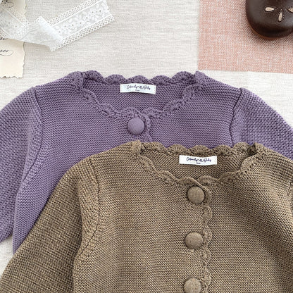 -ベビー キッズ くるみボタン ニット カーディガン ジャケット ガールズ - mamahalo shop - カーディガン・パーカー -  べビー服 - 子供服 - 男の子 - 女の子
