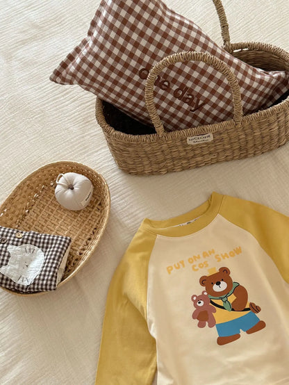 -キッズトップス 長袖プリントTシャツ ラグランパッチワーク 4カラー - mamahalo shop - 長袖Tシャツ -  べビー服 - 子供服 - 男の子 - 女の子