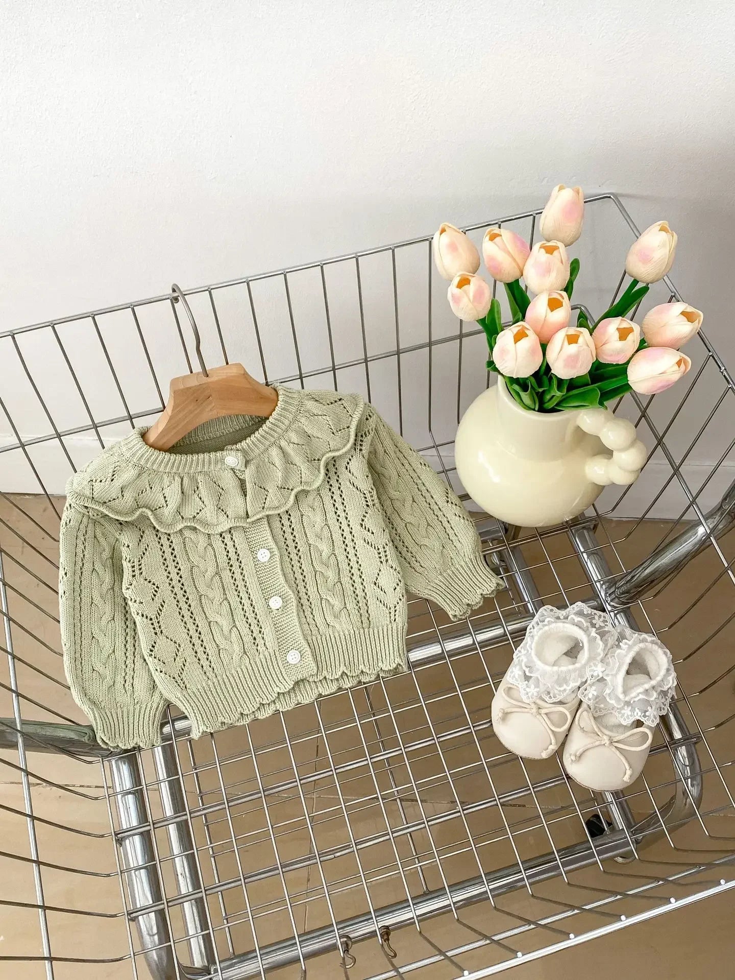 -ベビーカーディガン フリル襟レースニットジャケット 2カラー - mamahalo shop - カーディガン・パーカー -  べビー服 - 子供服 - 男の子 - 女の子