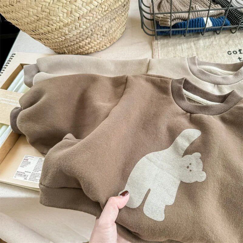 -キッズスウェットシャツ トレーナー くま ベアプリント バットスリーブ ドルマンスリーブ グレー ブラウン 2カラー ユニセックス 男の子 女の子 子供服 - mamahalo shop - トレーナー・フーディ -  べビー服 - 子供服 - 男の子 - 女の子