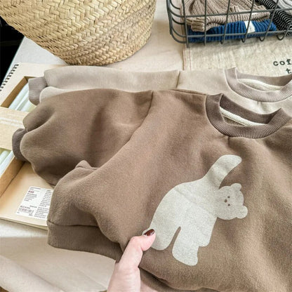 -キッズスウェットシャツ トレーナー くま ベアプリント バットスリーブ ドルマンスリーブ グレー ブラウン 2カラー ユニセックス 男の子 女の子 子供服 - mamahalo shop - トレーナー・フーディ -  べビー服 - 子供服 - 男の子 - 女の子