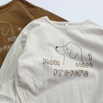 キッズトップス 犬ドッグロゴプリント長袖Tシャツ - mamahalo shop - 長袖Tシャツ -  べビー服 - 子供服 - 男の子 - 女の子