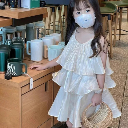 -キッズワンピース キャミソール ティアードワンピース ケーキスカートサマードレス アプリコット【mh0005958】 - mamahalo shop - ノースリーブワンピース -  べビー服 - 子供服 - 男の子 - 女の子
