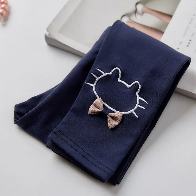 -キッズパンツ レギンスパンツ ねこキャットリボン刺繍 スパッツ 5カラー【mh0006451】 - mamahalo shop - レギンスパンツ -  べビー服 - 子供服 - 男の子 - 女の子