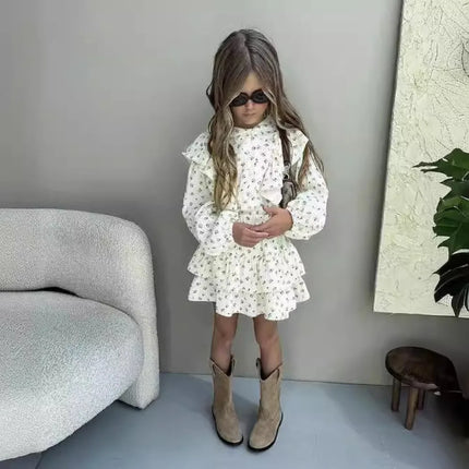 4478 Buy 2pcs Wholesale Children Clothing Set 2024 INS Russian Girl's Dress Autumn Floral Lace Shirt+Cake Skirt Two-piece Set - mamahalo shop - 長袖セットアップ -  べビー服 - 子供服 - 男の子 - 女の子