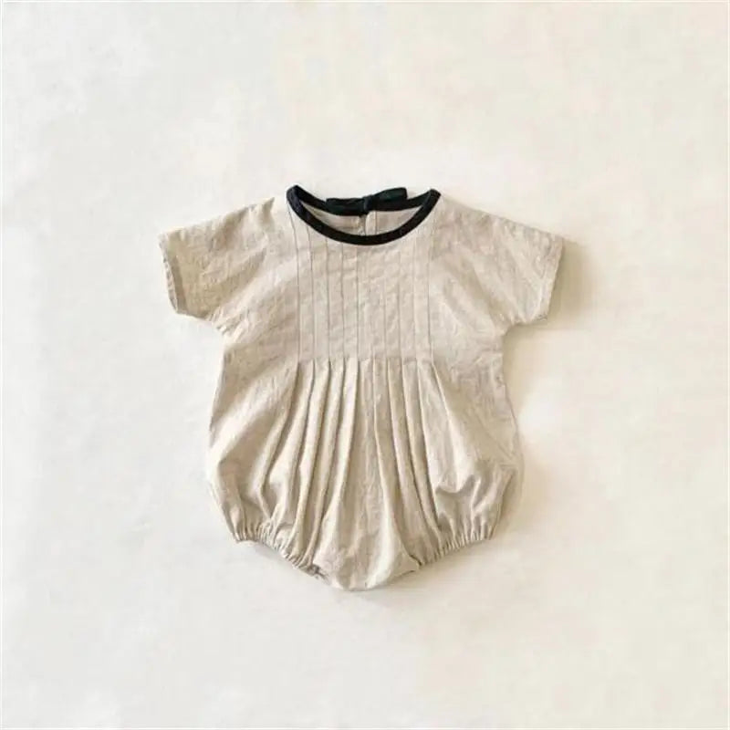 -ベビーロンパース コットンリネン ピンタック 半袖ボディスーツ【mh0004769】 - mamahalo shop - 半袖ロンパース -  べビー服 - 子供服 - 男の子 - 女の子