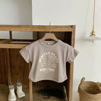 キッズトップス 半袖プリントTシャツ ベアくまスケート 2カラー - mamahalo shop - 半袖Tシャツ - ベビー服 - 子供服 - 男の子 - 女の子