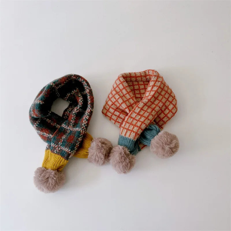 -キッズマフラー ぽんぽん付きネックウォーマー アーガイルチェック ユニセックス 男の子 女の子 子供服【mh0003397】 - mamahalo shop - ネックウォーマー -  べビー服 - 子供服 - 男の子 - 女の子