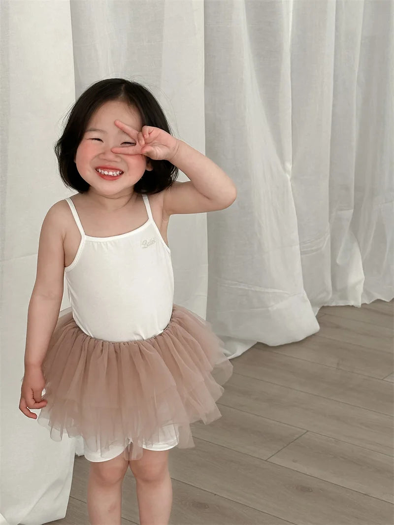 -キッズセットアップ 2点セット キャミソール+ショートレギンスパンツ レターロゴワンポイント 3カラー【mh0005306】 - mamahalo shop - ノースリーブセットアップ -  べビー服 - 子供服 - 男の子 - 女の子