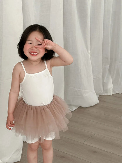 -キッズセットアップ 2点セット キャミソール+ショートレギンスパンツ レターロゴワンポイント 3カラー【mh0005306】 - mamahalo shop - ノースリーブセットアップ -  べビー服 - 子供服 - 男の子 - 女の子