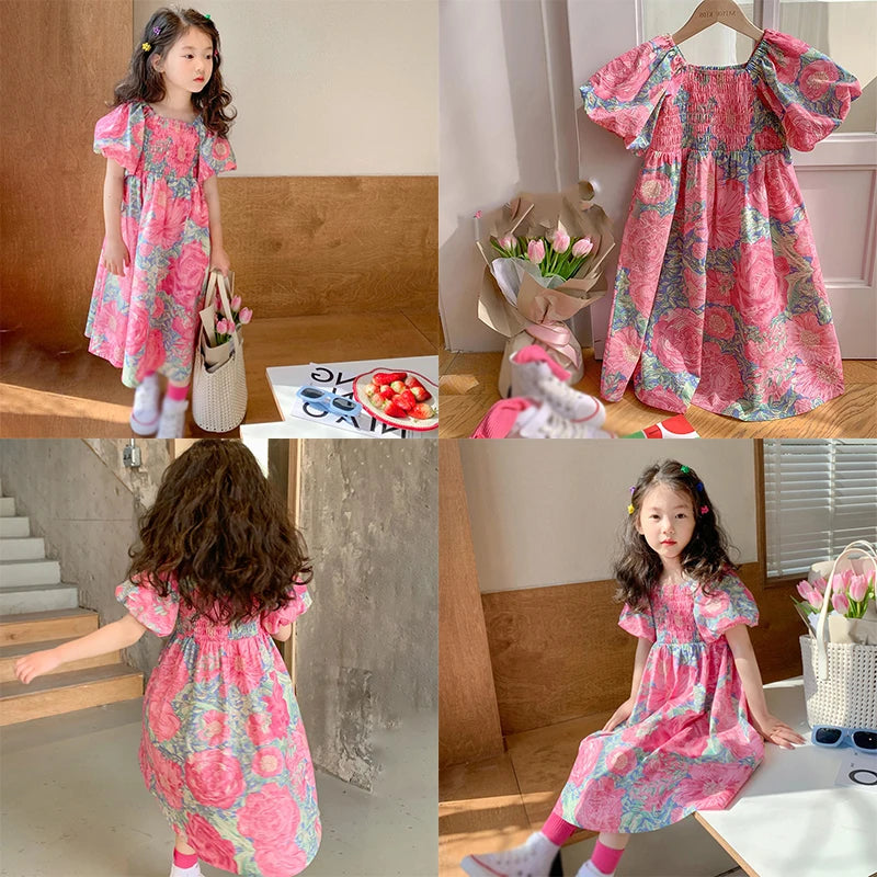 -☺︎ キッズワンピース 半袖リゾートサマードレス フラワー花柄プリント - mamahalo shop - 半袖ワンピース -  べビー服 - 子供服 - 男の子 - 女の子