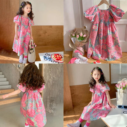 -☺︎ キッズワンピース 半袖リゾートサマードレス フラワー花柄プリント - mamahalo shop - 半袖ワンピース -  べビー服 - 子供服 - 男の子 - 女の子