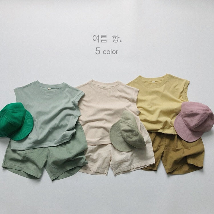 -キッズ くすみカラー ノースリーブ Tシャツ タンクトップ 5カラー ユニセックス【mh0002091】 - mamahalo shop - タンクトップ・キャミソール・ノースリーブトップス -  べビー服 - 子供服 - 男の子 - 女の子