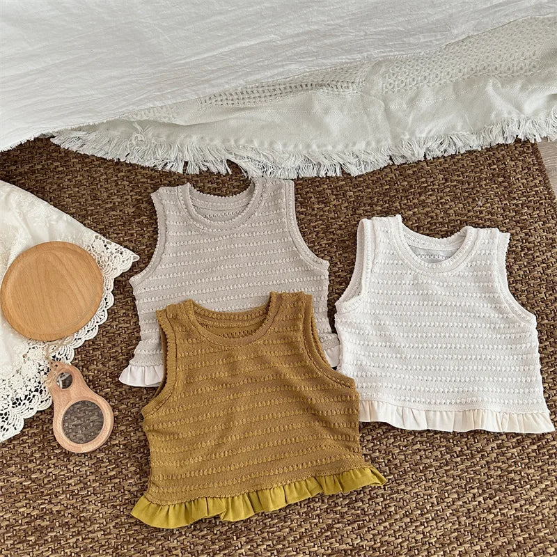 -キッズトップス ニットフリル ノースリーブ ペプラムブラウス 3カラー - mamahalo shop - タンクトップ・キャミソール・ノースリーブトップス -  べビー服 - 子供服 - 男の子 - 女の子