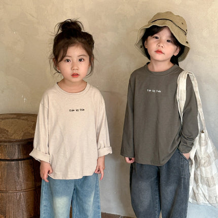 キッズトップス 長袖レターロゴワンポイントプリントTシャツ 2カラー - mamahalo shop - 長袖Tシャツ -  べビー服 - 子供服 - 男の子 - 女の子